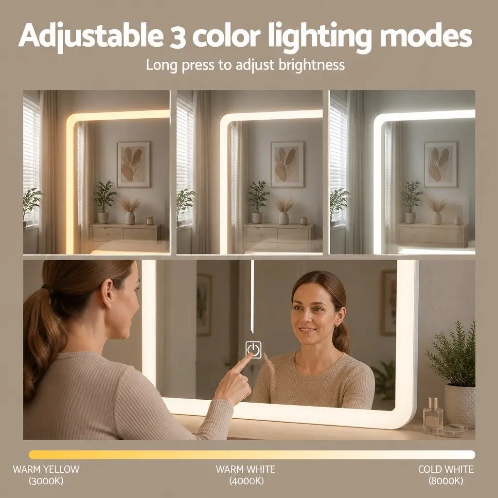 Dressing Table Vanity Desk Set for Bedroom with Stool LED Lights White 80cm W x 36cm D x 131cm H