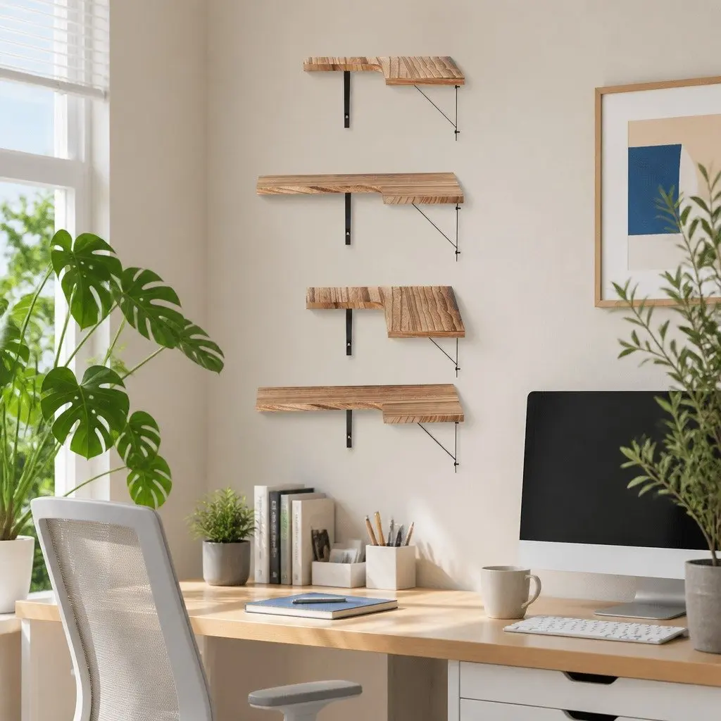 Floating Wall Shelf Corner Shelves Set of 4 Oak Wood Storage Display Organiser