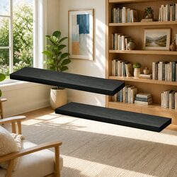 Floating Wall Shelf Set: 90CM Black - Specifications Inside