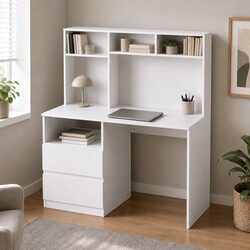 Computer Desk Office Study Table Storage Shelves Drawer Cabinet White 120cm