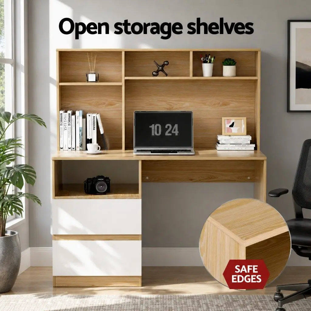Computer Desk Office Study Table with Shelves Drawers Storage Cabinet White
