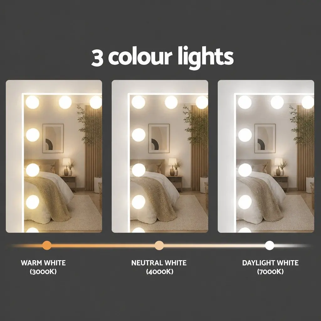 White Dressing Table with Stool LED Mirror Makeup Vanity Set Storage Drawers