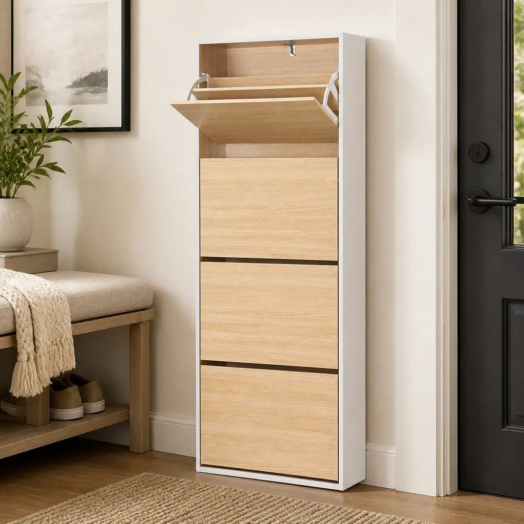 Shoe Rack Cabinet 160cm with 8 Adjustable Shelves and 4 Drawers