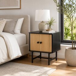 Black Nightstand with Sliding Doors - Specs Inside