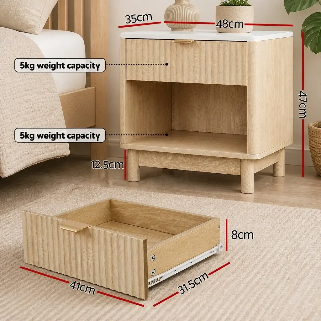 Bedside Table Nightstand for Bedroom 48cm x 35cm x 47cm with 1 Drawer and Open Shelf Pine Wood Legs