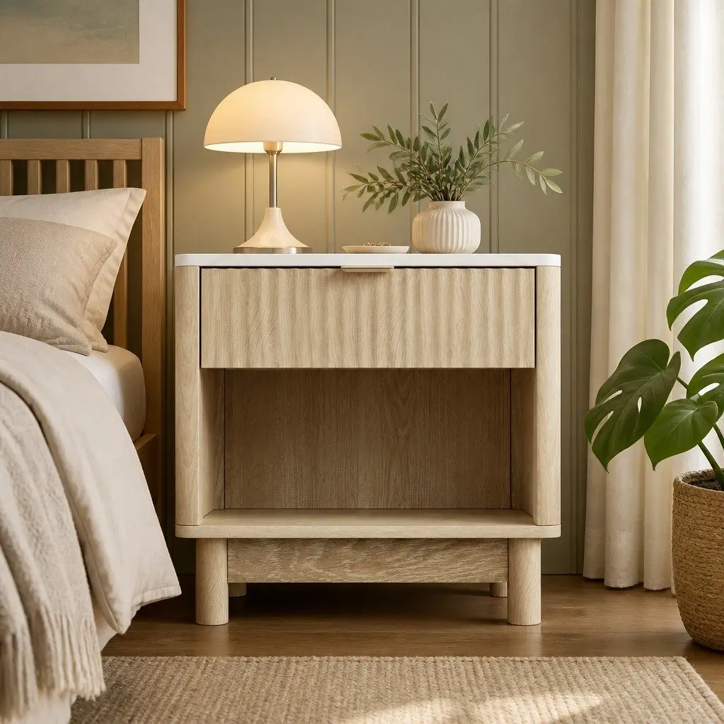 Bedside Table Nightstand for Bedroom 48cm x 35cm x 47cm with 1 Drawer and Open Shelf Pine Wood Legs