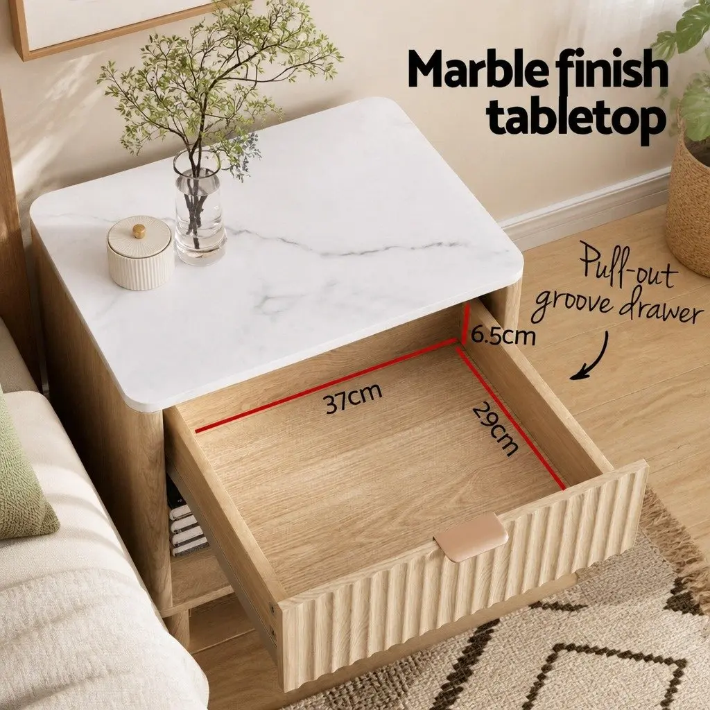 Bedside Table Nightstand for Bedroom 48cm x 35cm x 47cm with 1 Drawer and Open Shelf Pine Wood Legs