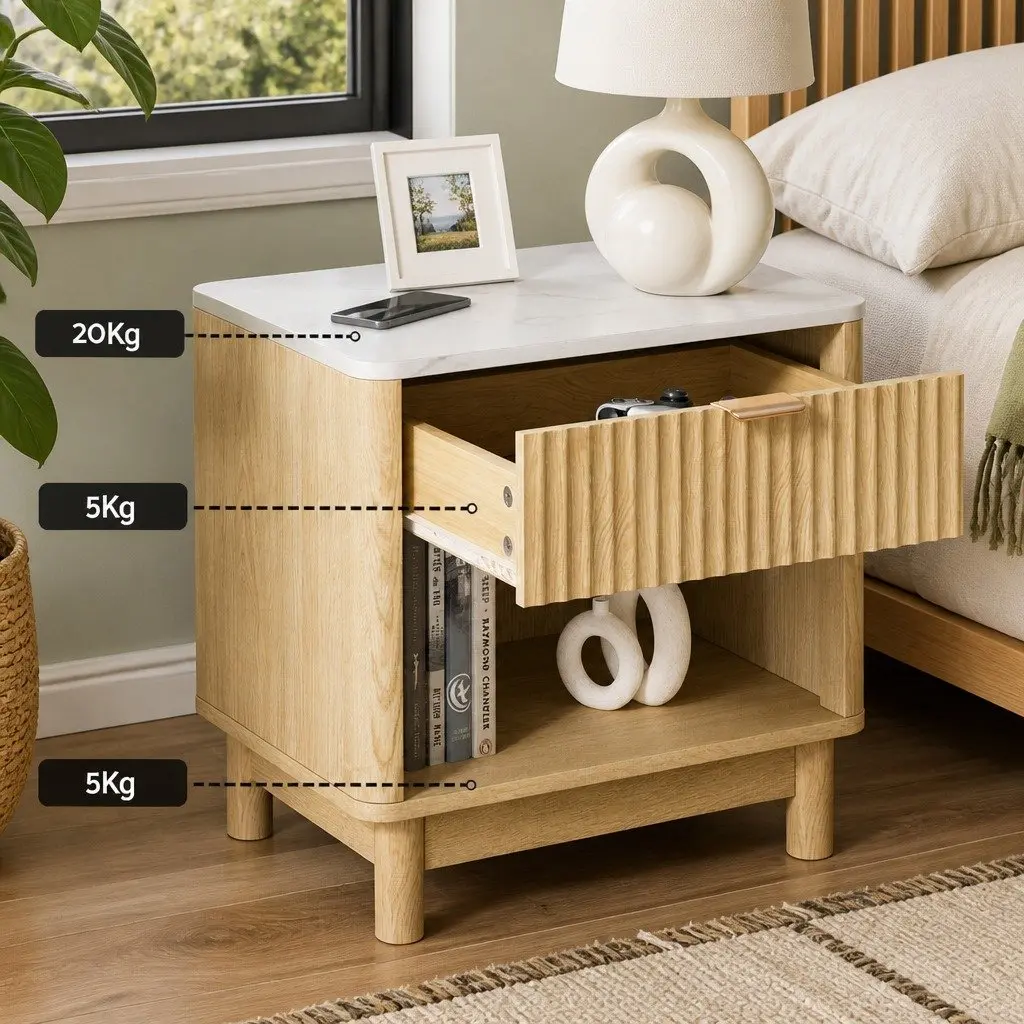 Bedside Table Nightstand for Bedroom 48cm x 35cm x 47cm with 1 Drawer and Open Shelf Pine Wood Legs
