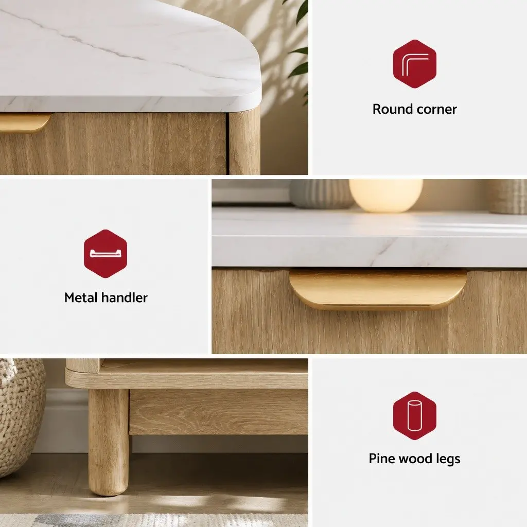 Bedside Table Nightstand for Bedroom 48cm x 35cm x 47cm with 1 Drawer and Open Shelf Pine Wood Legs