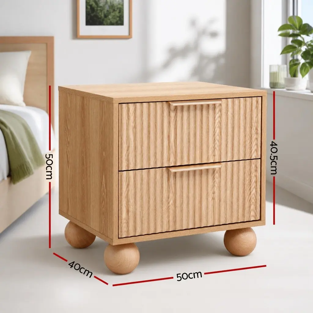Bedside Table 2 Drawers Pine MDF Metal Handles Storage Nightstand Bedroom