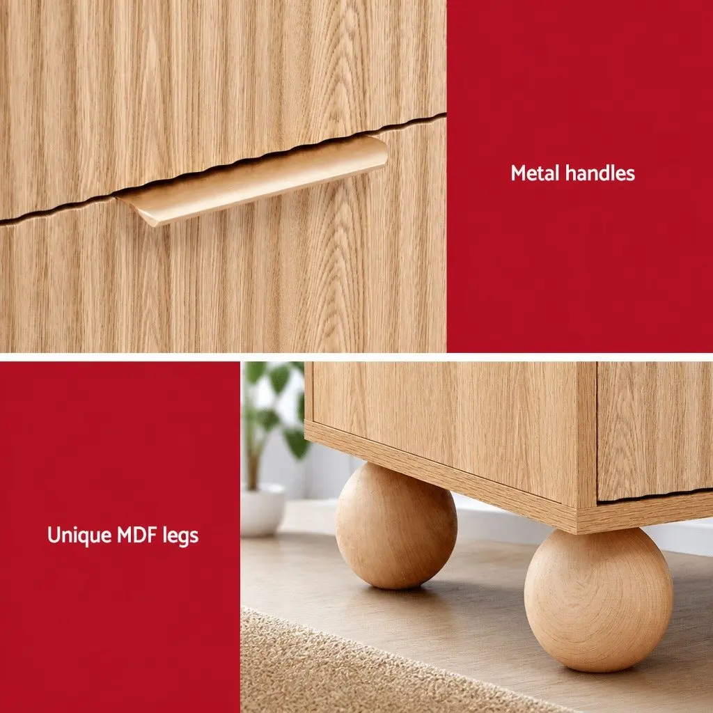Bedside Table 2 Drawers Pine MDF Metal Handles Storage Nightstand Bedroom