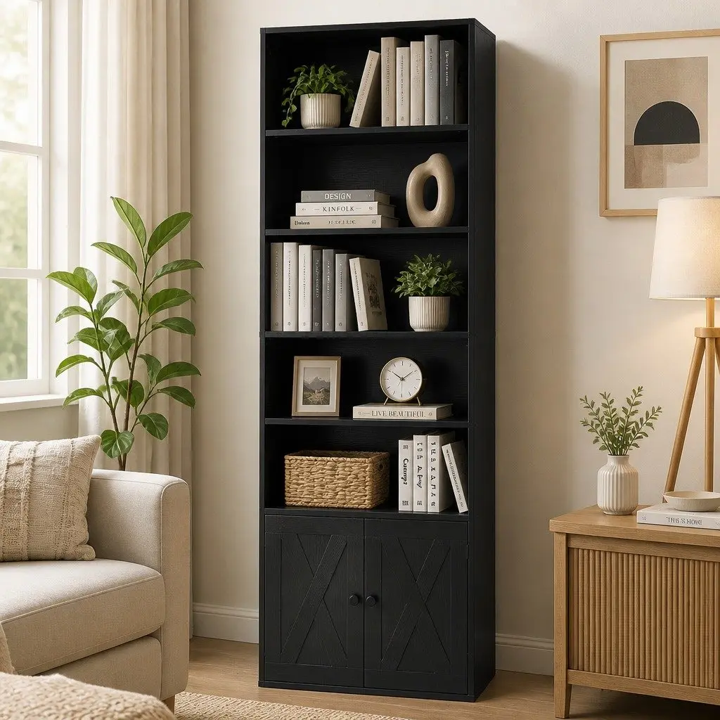 6-Tier Bookshelf Display Cabinet Storage Unit for Living Room Black
