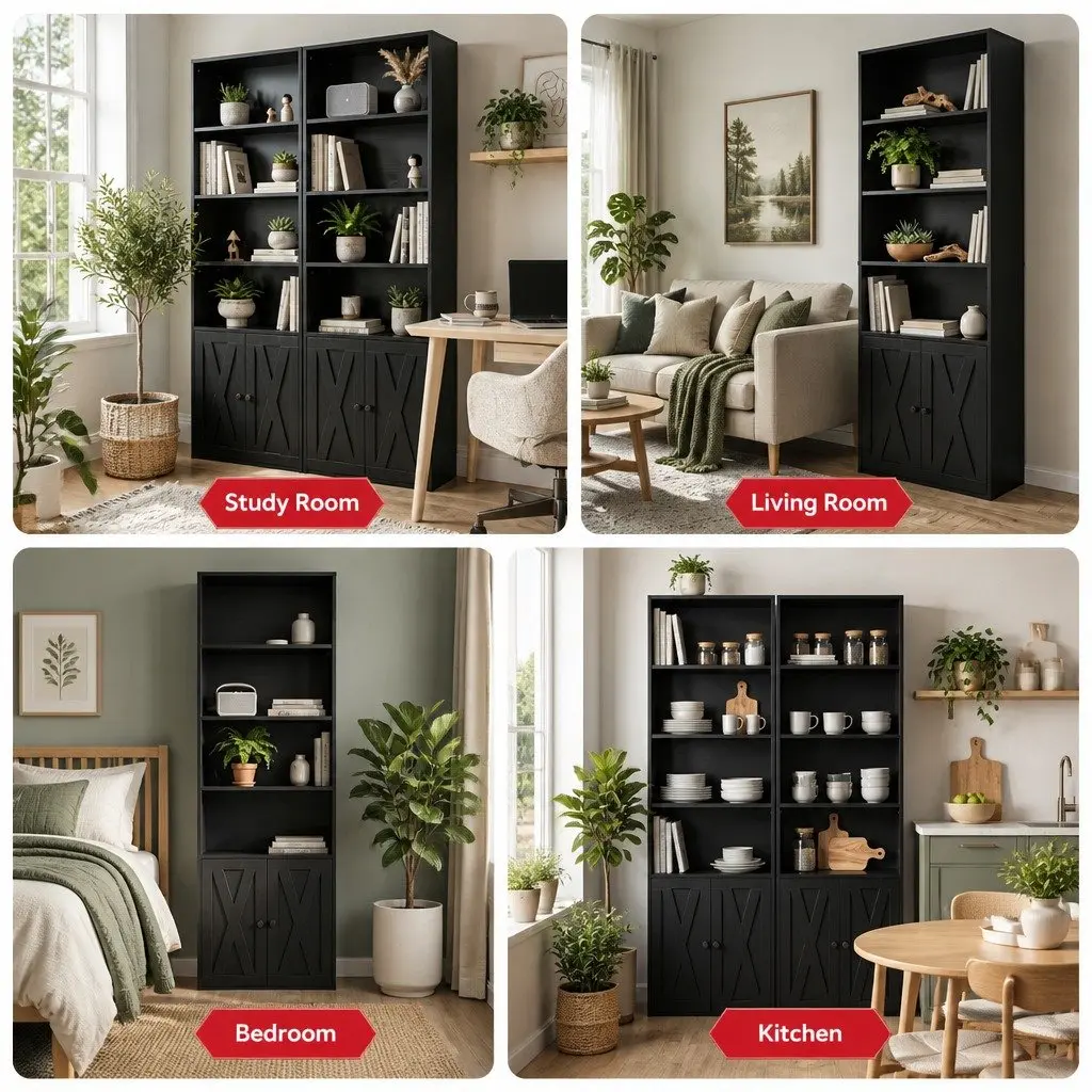 6-Tier Bookshelf Display Cabinet Storage Unit for Living Room Black