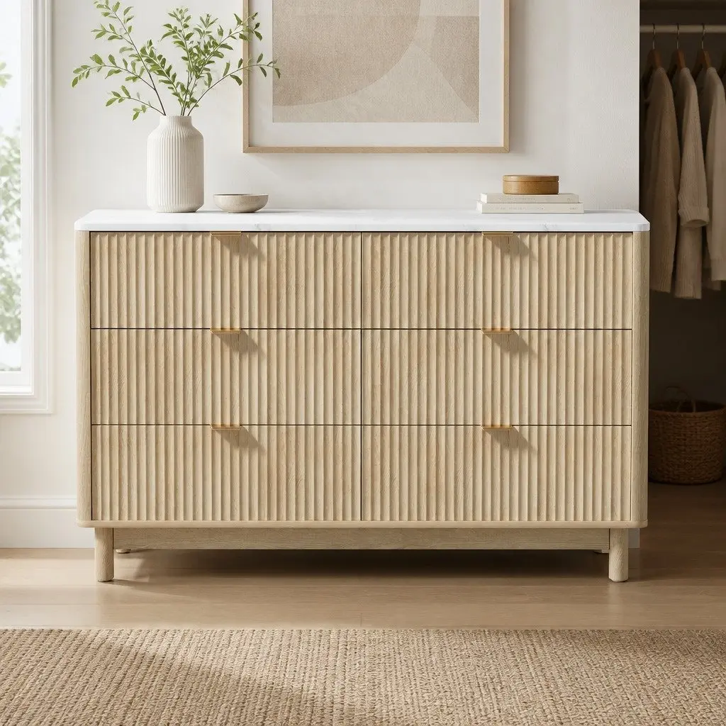 6 Drawer Chest of Drawers Dresser Storage Cabinet Pine Wooden Bedroom Furniture 120 x 40 x 75cm