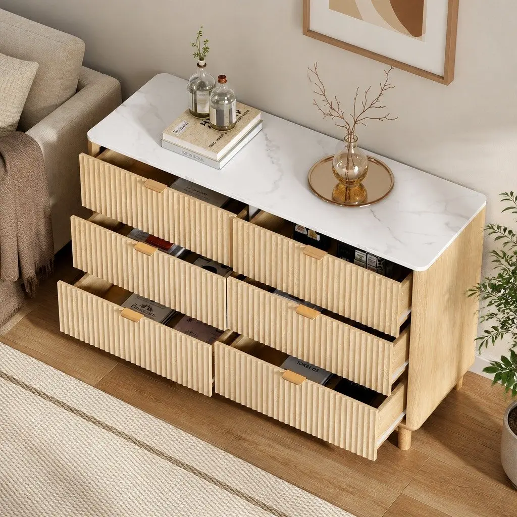 6 Drawer Chest of Drawers Dresser Storage Cabinet Pine Wooden Bedroom Furniture 120 x 40 x 75cm