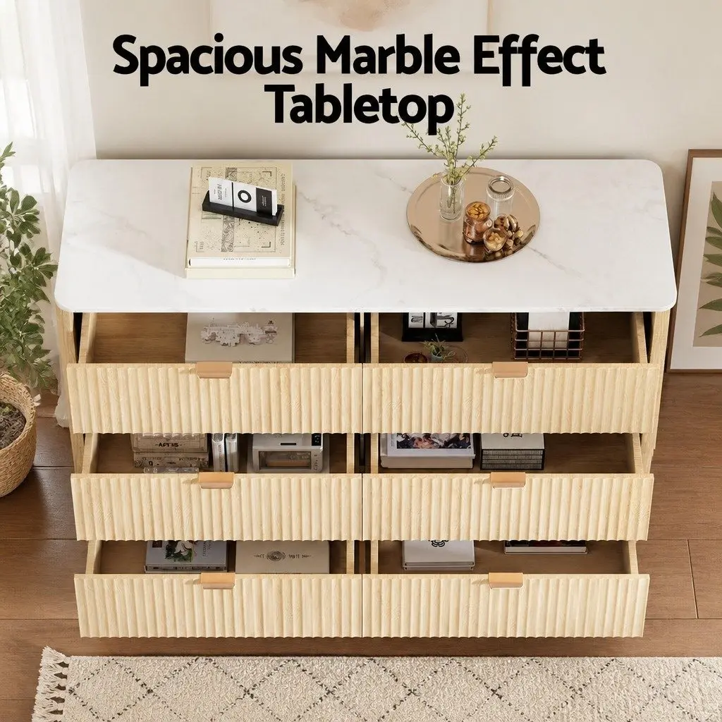6 Drawer Chest of Drawers Dresser Storage Cabinet Pine Wooden Bedroom Furniture 120 x 40 x 75cm