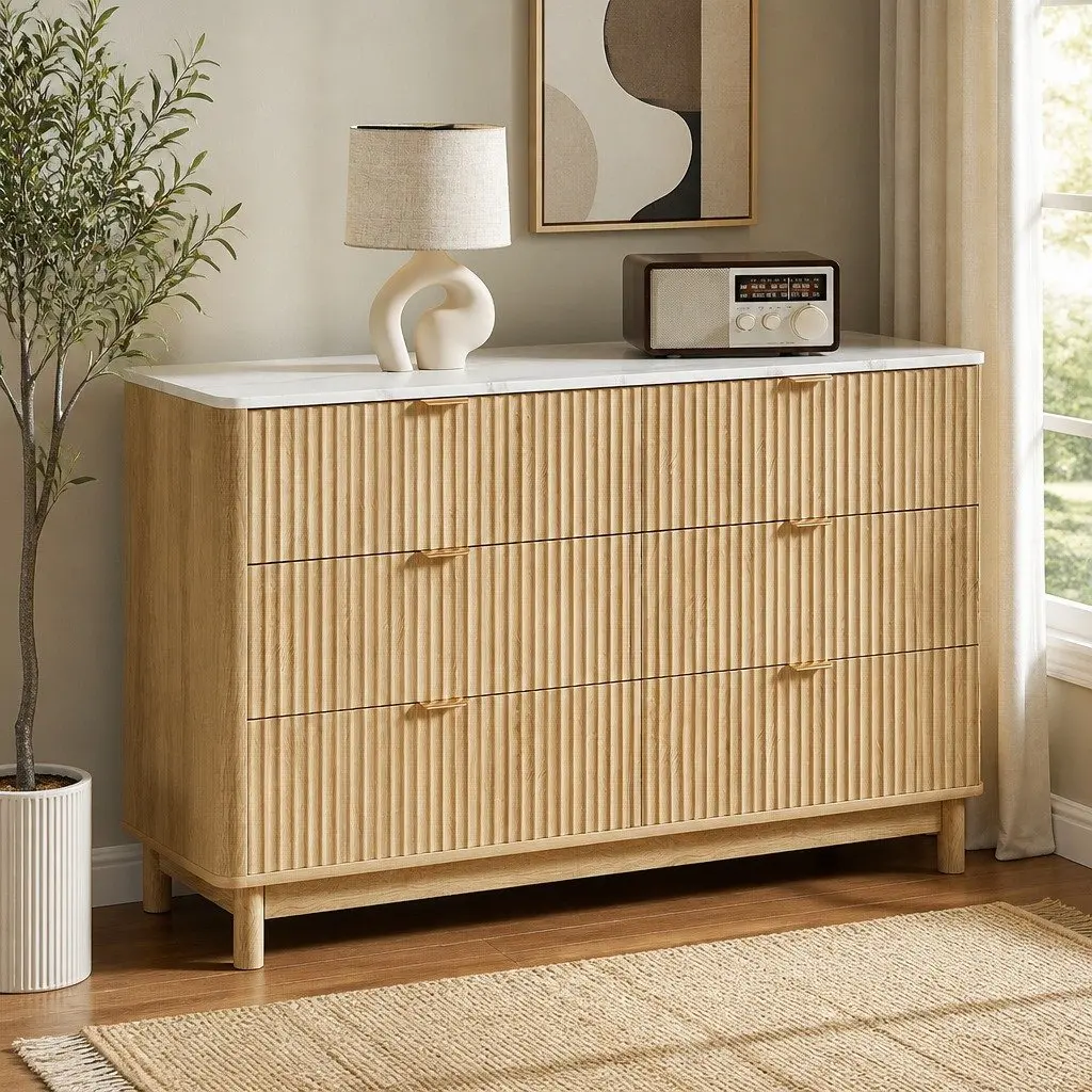 6 Drawer Chest of Drawers Dresser Storage Cabinet Pine Wooden Bedroom Furniture 120 x 40 x 75cm