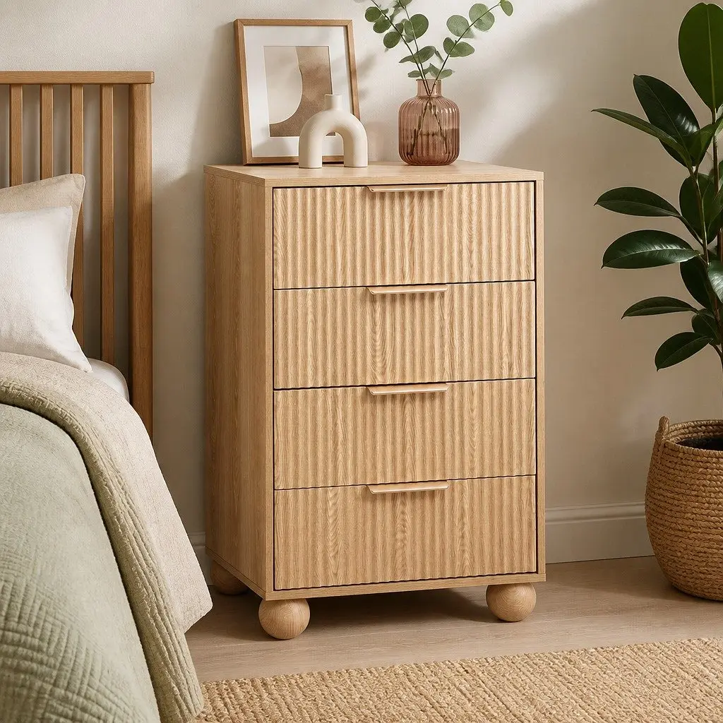 4 Drawer Chest of Drawers Dresser Storage Cabinet Bedroom Tallboy Pine 60W x 40D x 90H cm