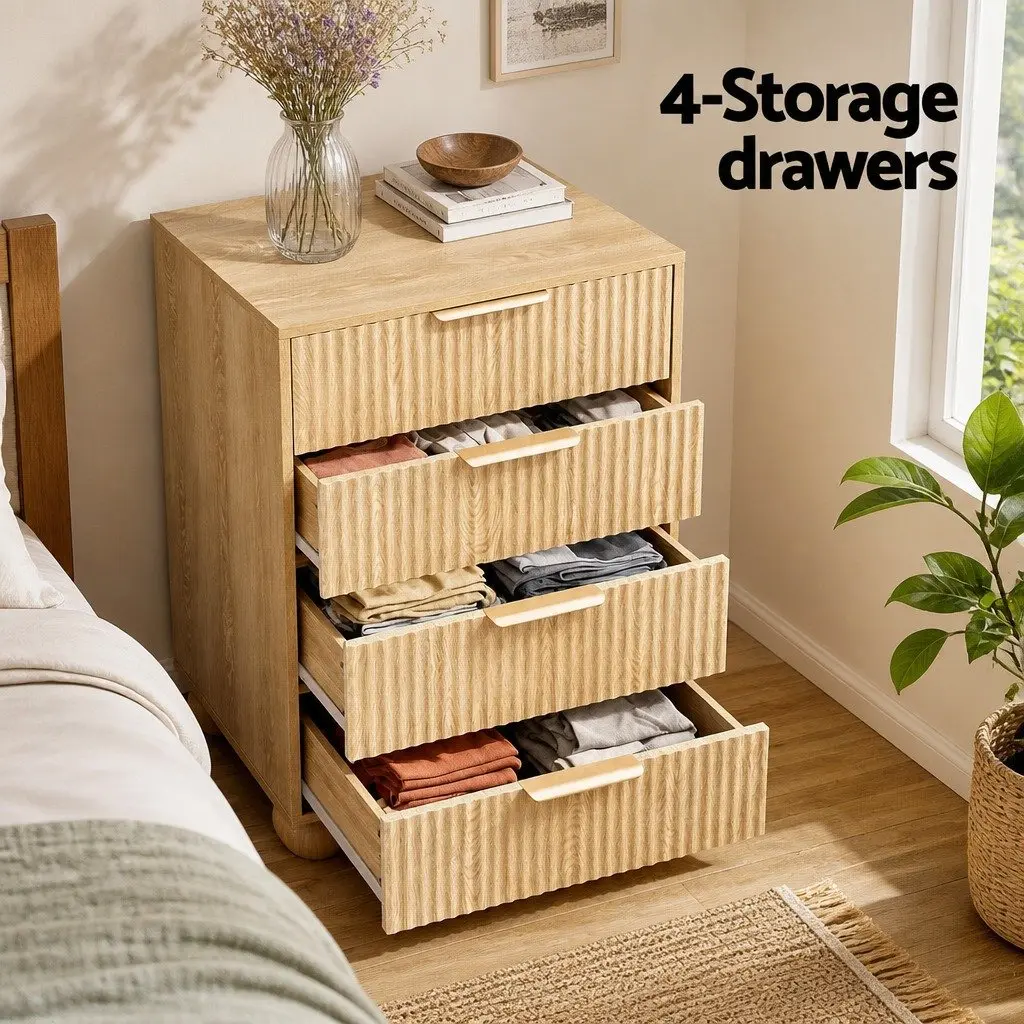 4 Drawer Chest of Drawers Dresser Storage Cabinet Bedroom Tallboy Pine 60W x 40D x 90H cm