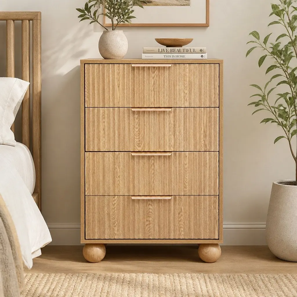4 Drawer Chest of Drawers Dresser Storage Cabinet Bedroom Tallboy Pine 60W x 40D x 90H cm