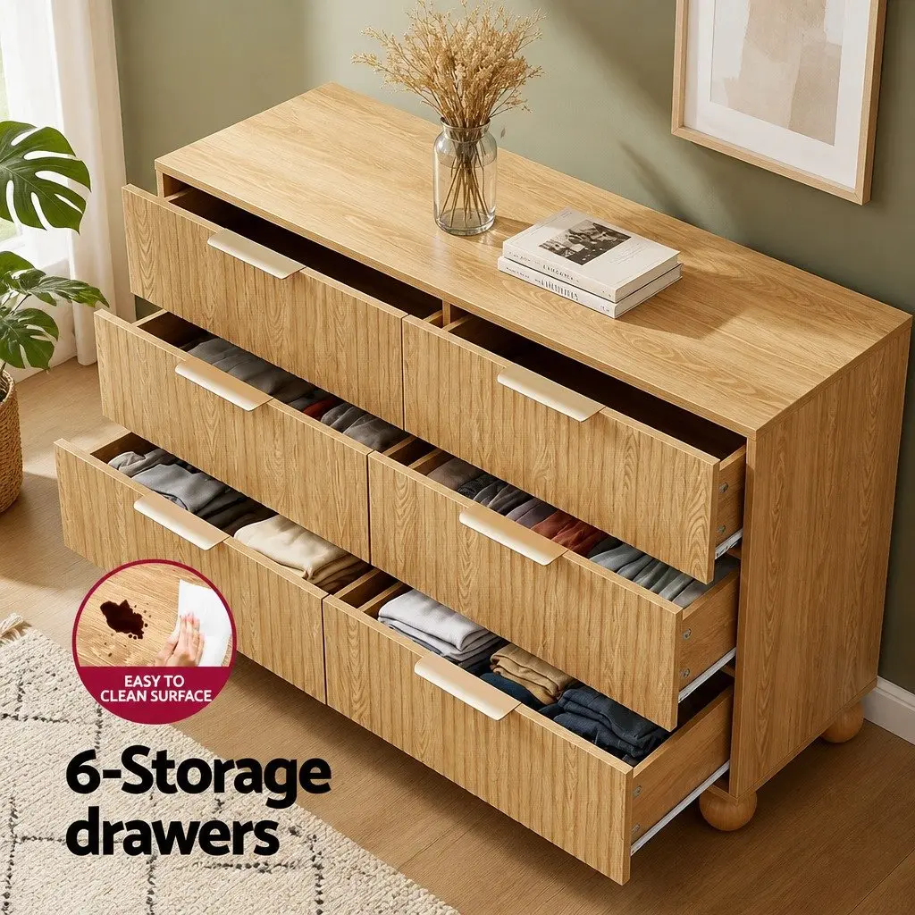 6 Drawer Chest of Drawers Dresser Storage Cabinet Bedroom Furniture 120 x 40 x 70 cm