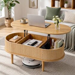 Lift Top Coffee Table with Hidden Storage 100cm Oval