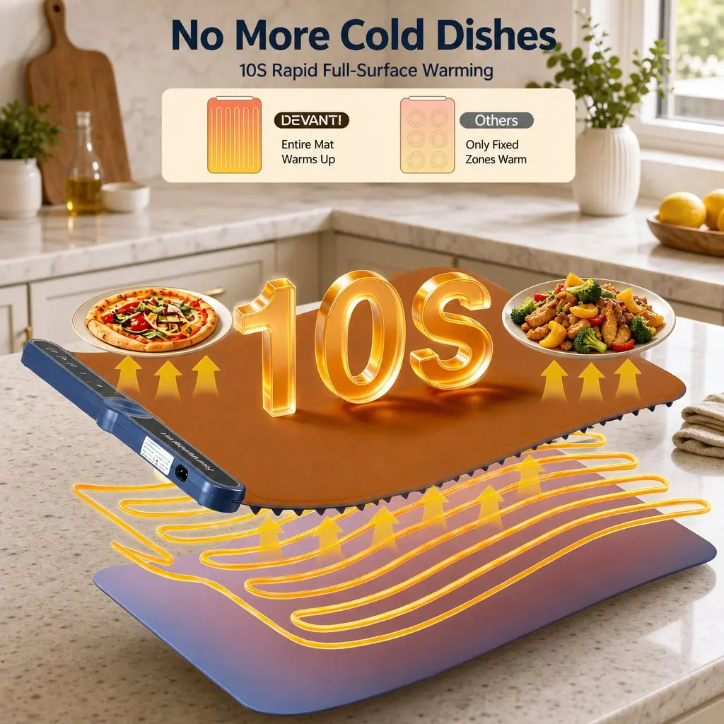 Electric Food Warming Mat 60 x 38cm Heating Tray with Timer Controls