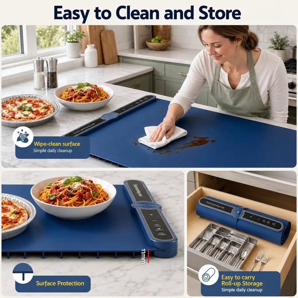 Electric Food Warming Mat 60 x 38cm Heating Tray with Timer Controls