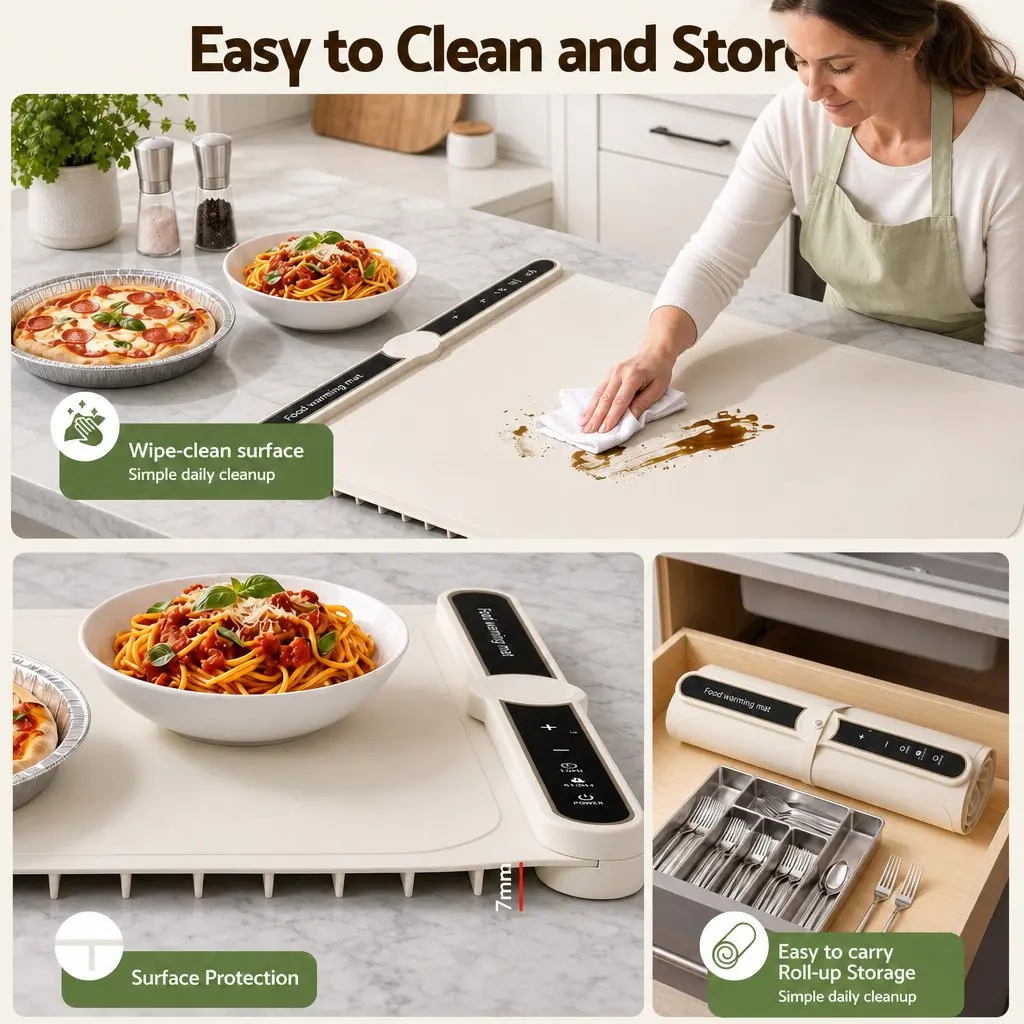 Electric Food Warming Mat 60 x 38cm Countertop Warmer Tray 9 Heat Levels Timer