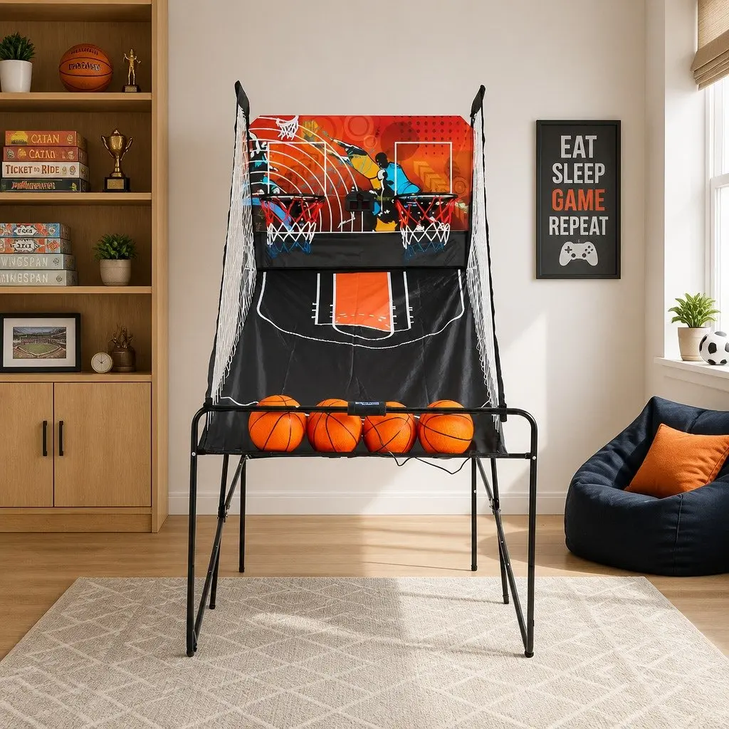 Basketball Arcade Game Electronic Scorer 8 Game Modes Double Shoot Machine Black