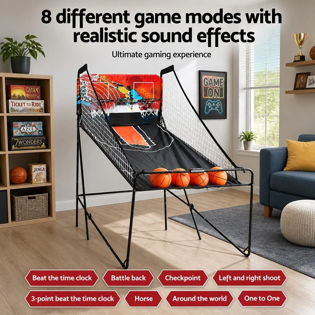 Basketball Arcade Game Electronic Scorer 8 Game Modes Double Shoot Machine Black