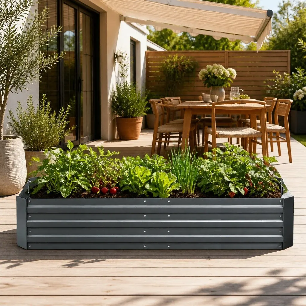 Raised Garden Bed Planter Box for Vegetables Flowers Herbs 210x90cm Galvanised Steel