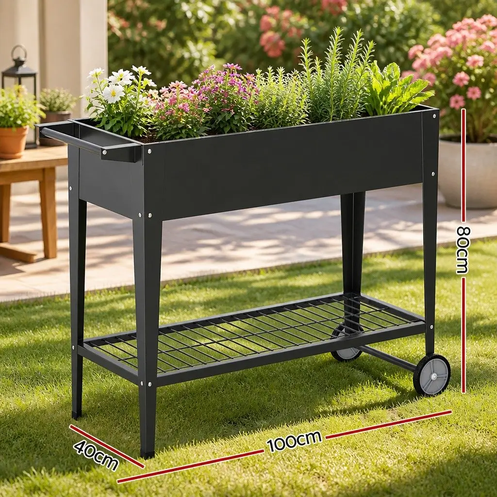 Raised Garden Bed 100x40x80cm Elevated Planter Box on Wheels Herb Vegetable Grow
