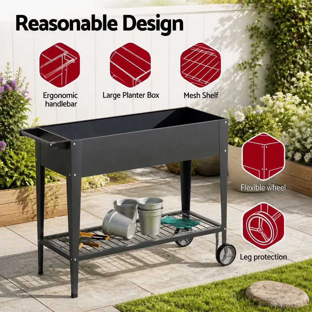 Raised Garden Bed 100x40x80cm Elevated Planter Box on Wheels Herb Vegetable Grow