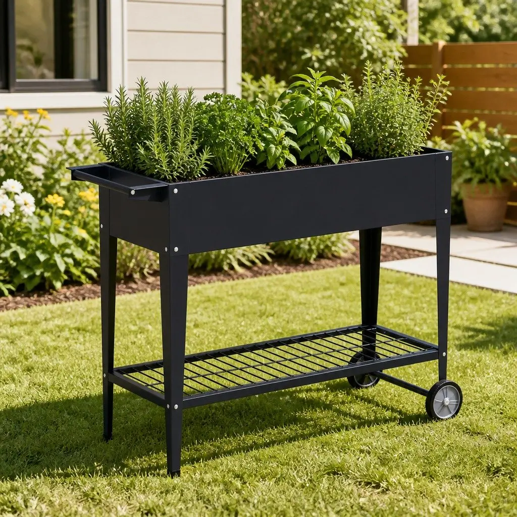 Raised Garden Bed 100x40x80cm Elevated Planter Box on Wheels Herb Vegetable Grow