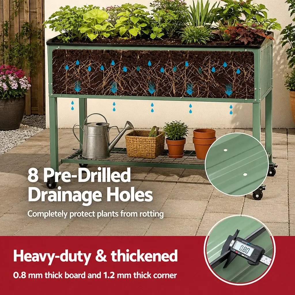 Elevated Garden Bed Mobile Planter for Patio and Balcony 115cm x 60cm x 81cm