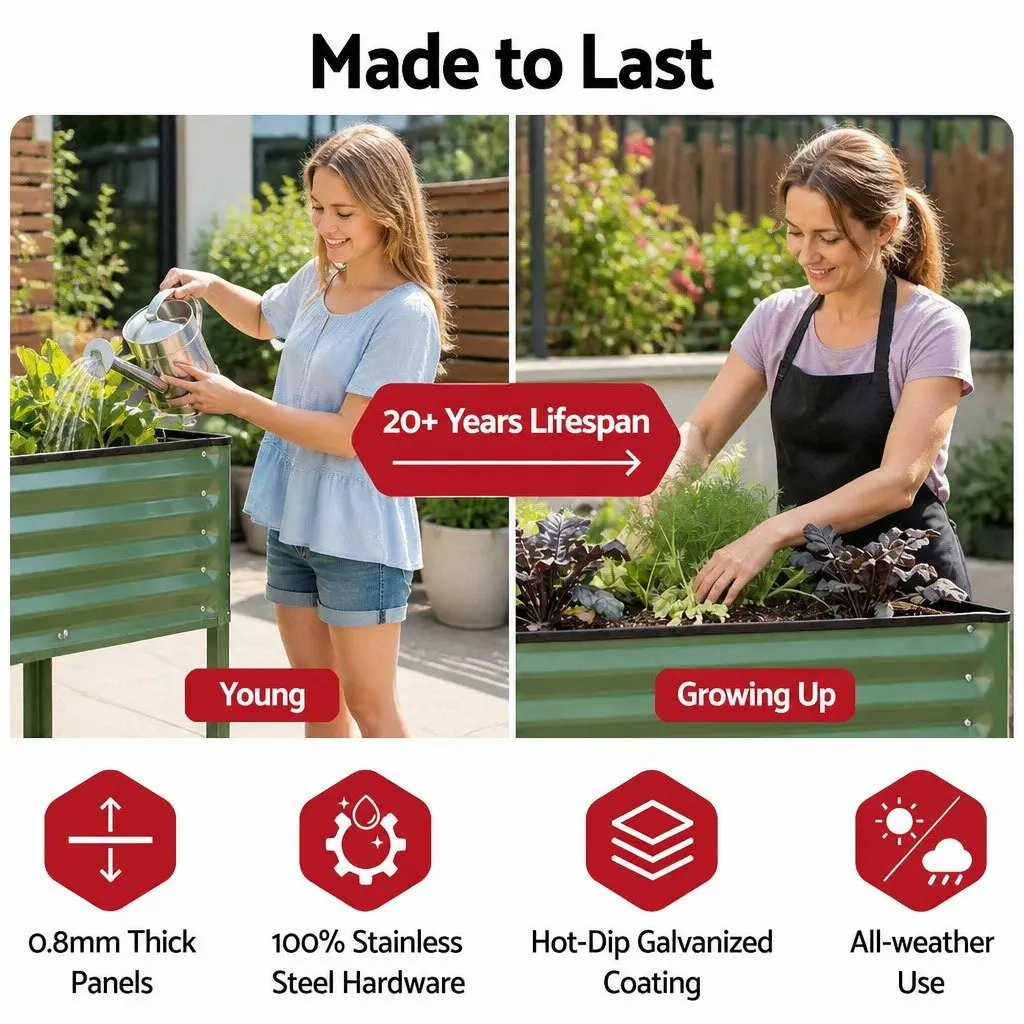 Elevated Garden Bed Mobile Planter for Patio and Balcony 115cm x 60cm x 81cm