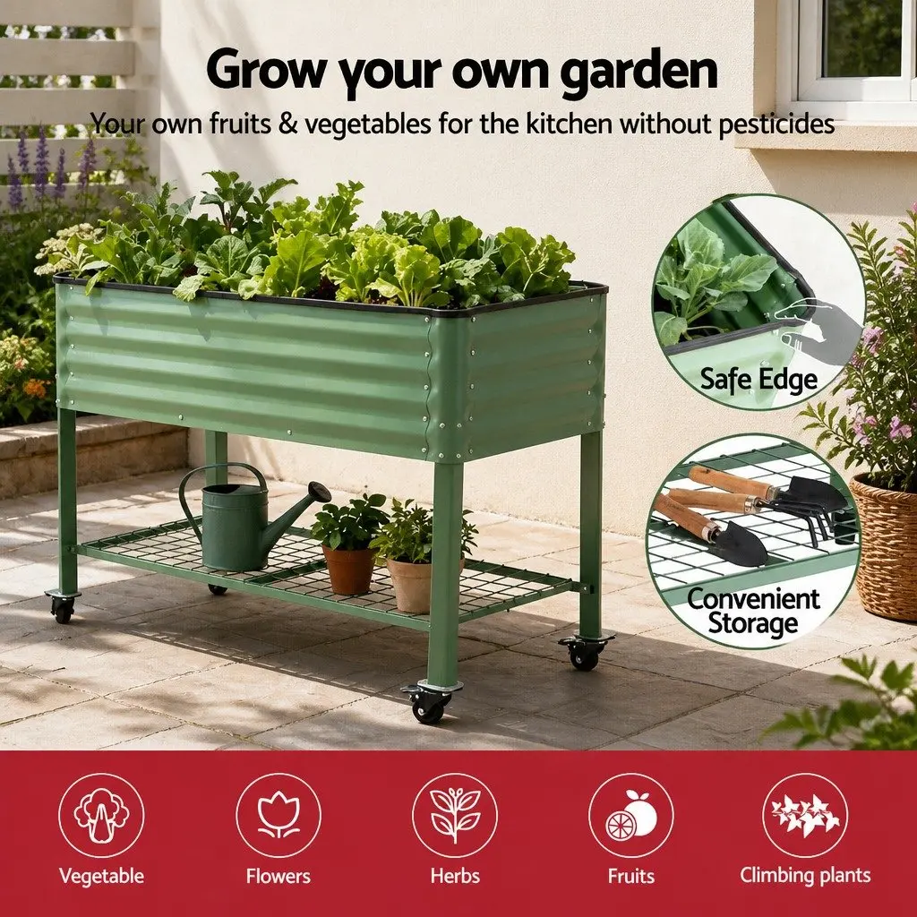 Elevated Garden Bed Mobile Planter for Patio and Balcony 115cm x 60cm x 81cm