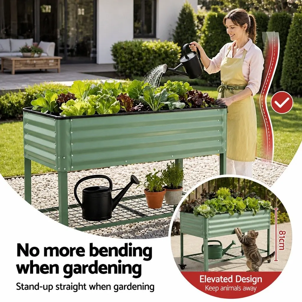 Elevated Garden Bed Mobile Planter for Patio and Balcony 115cm x 60cm x 81cm