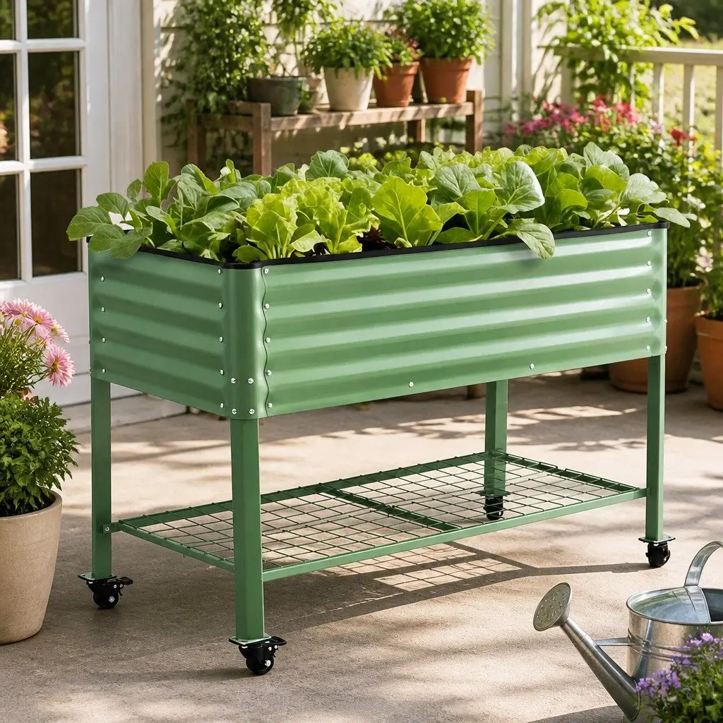 Elevated Garden Bed Mobile Planter for Patio and Balcony 115cm x 60cm x 81cm