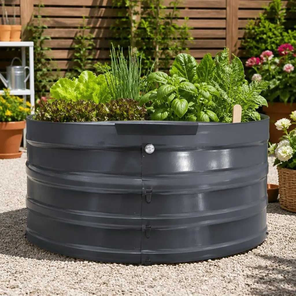 Galvanised Raised Garden Bed 90x45cm Round Latches Planter Box Herb Vegetable