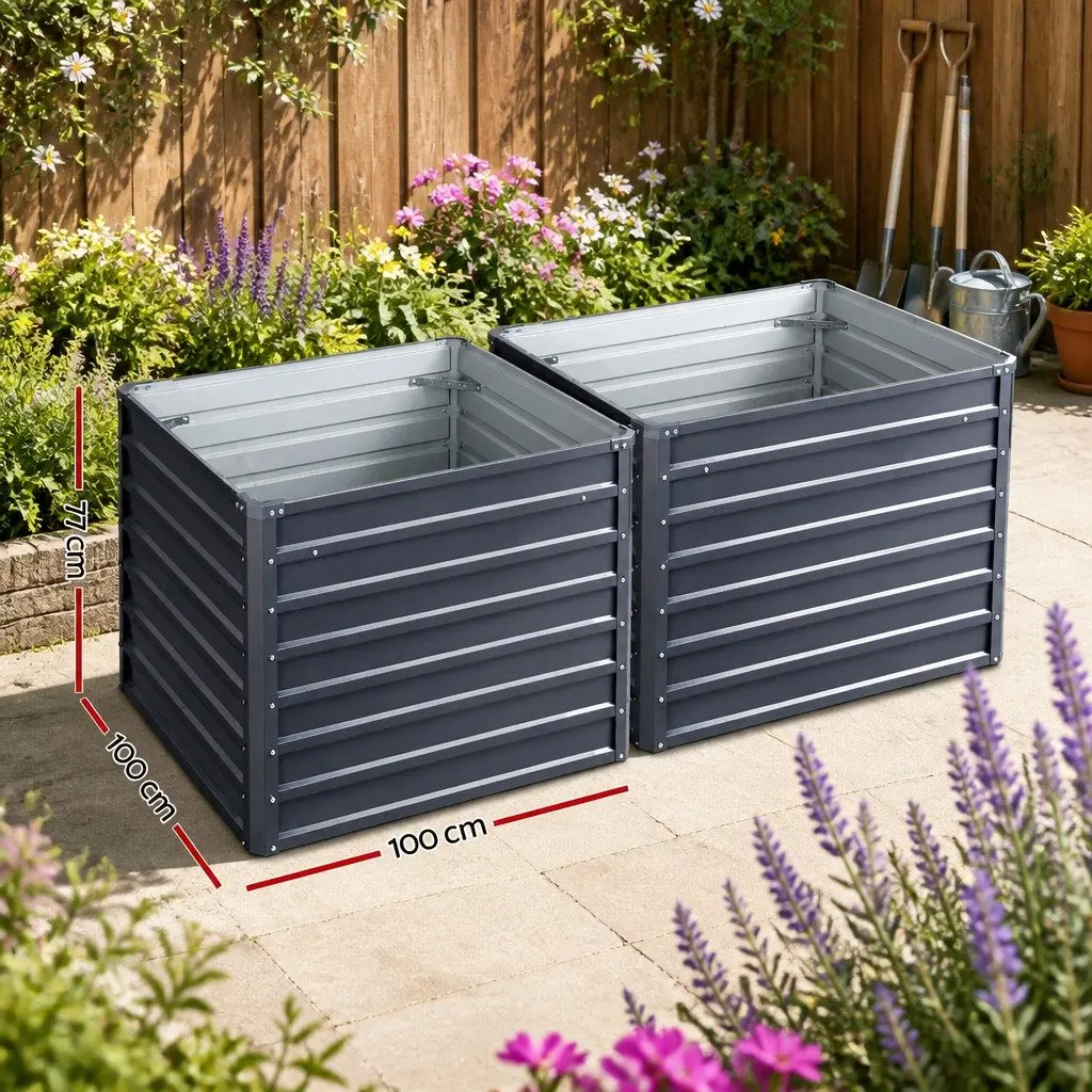 Raised Garden Bed Outdoor 100x100x77cm Galvanised Steel Planter Box