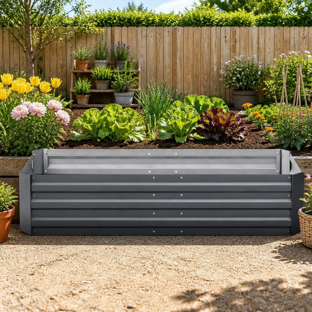 Raised Garden Bed Planter Box 150x90cm Galvanised Steel for Vegetables Herbs