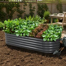 Raised Garden Bed Oval Planter Box 160x80x42cm Galvanised Steel Container