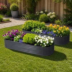 Raised Garden Bed 240x80x42cm Oval Planter Box Container Galvanised Steel x2