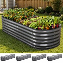 Raised Garden Bed Kit 4 Pcs Oval Galvanized Steel Planter Boxes 320x80x56cm