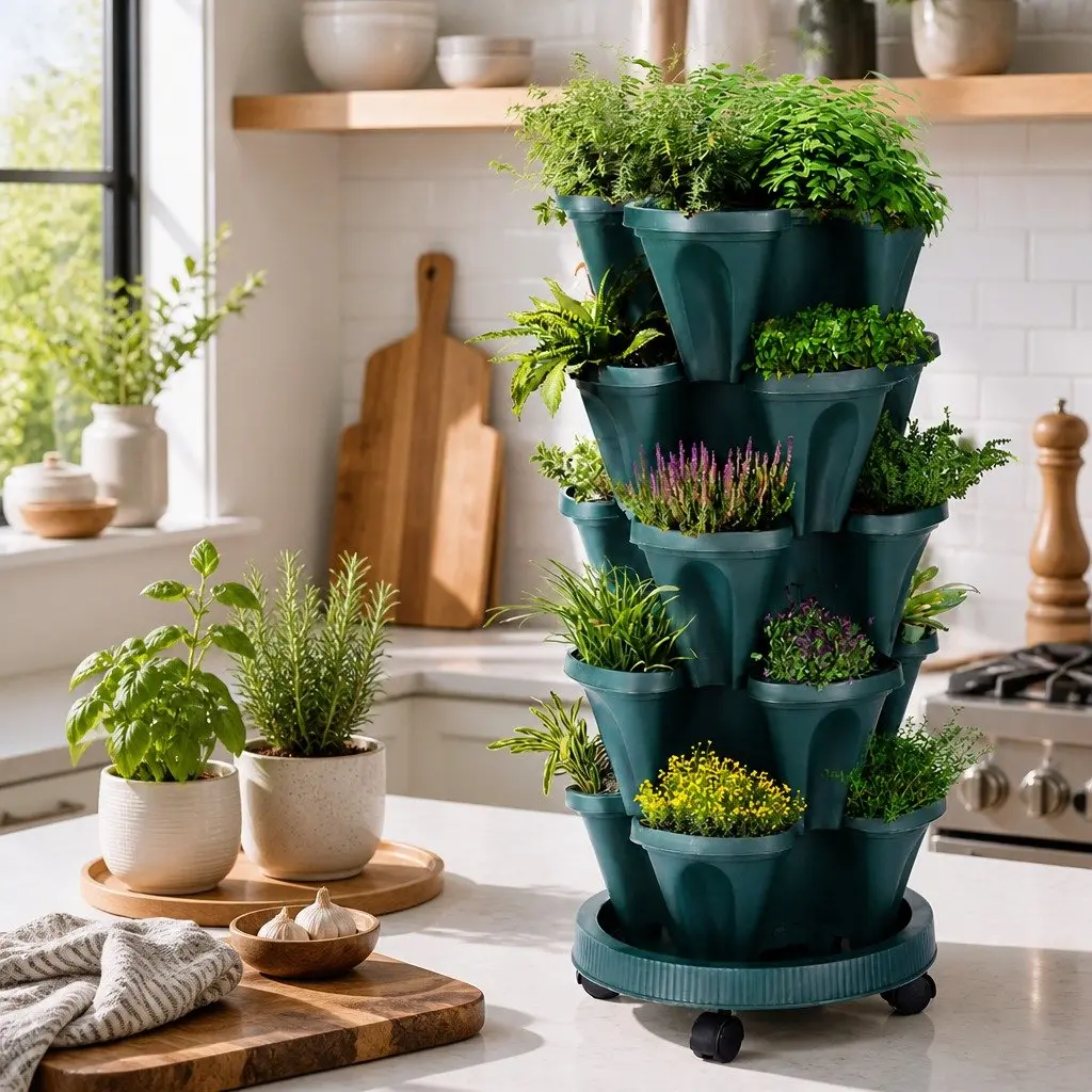 5 Tier Stackable Vertical Garden Planter Set Indoor Outdoor 35cm x 35cm x 75cm