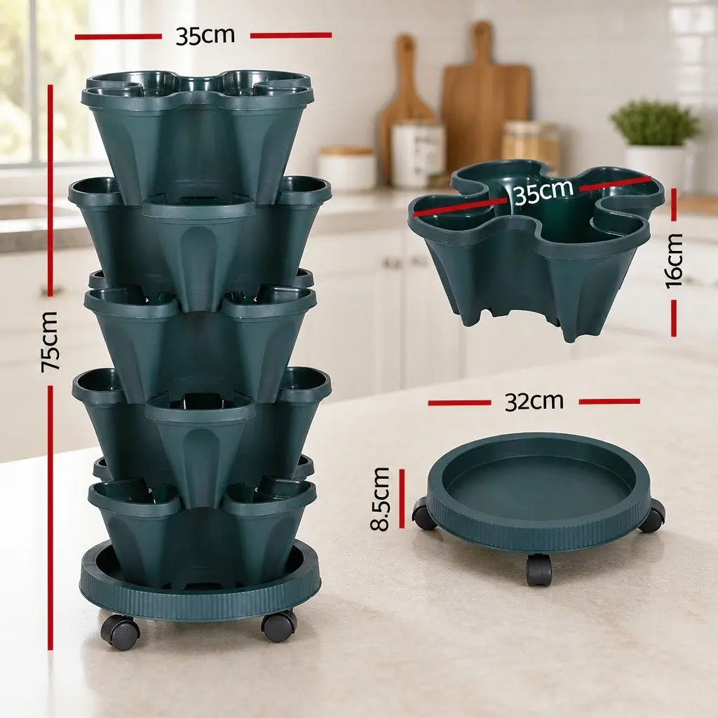 5 Tier Stackable Vertical Garden Planter Set Indoor Outdoor 35cm x 35cm x 75cm