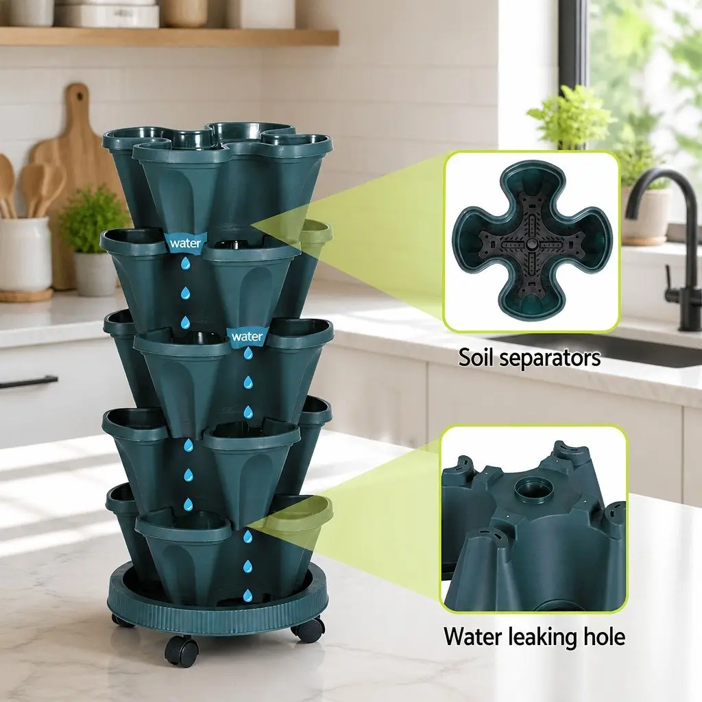 5 Tier Stackable Vertical Garden Planter Set Indoor Outdoor 35cm x 35cm x 75cm