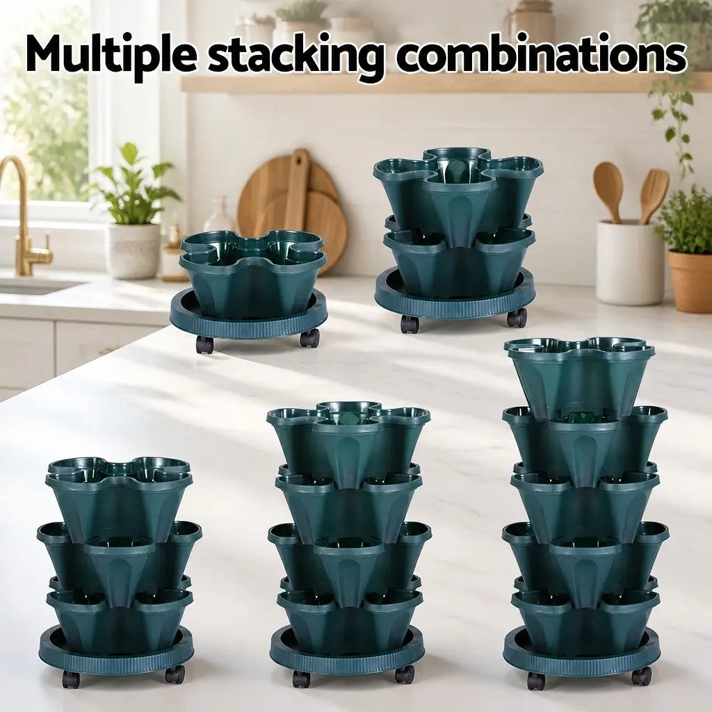 5 Tier Stackable Vertical Garden Planter Set Indoor Outdoor 35cm x 35cm x 75cm